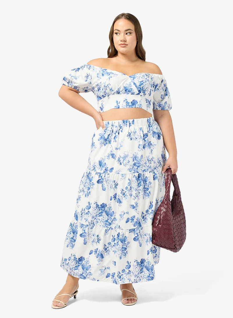 جينجر بلس طقم بلوزة وتنورة   بطبعة زهور